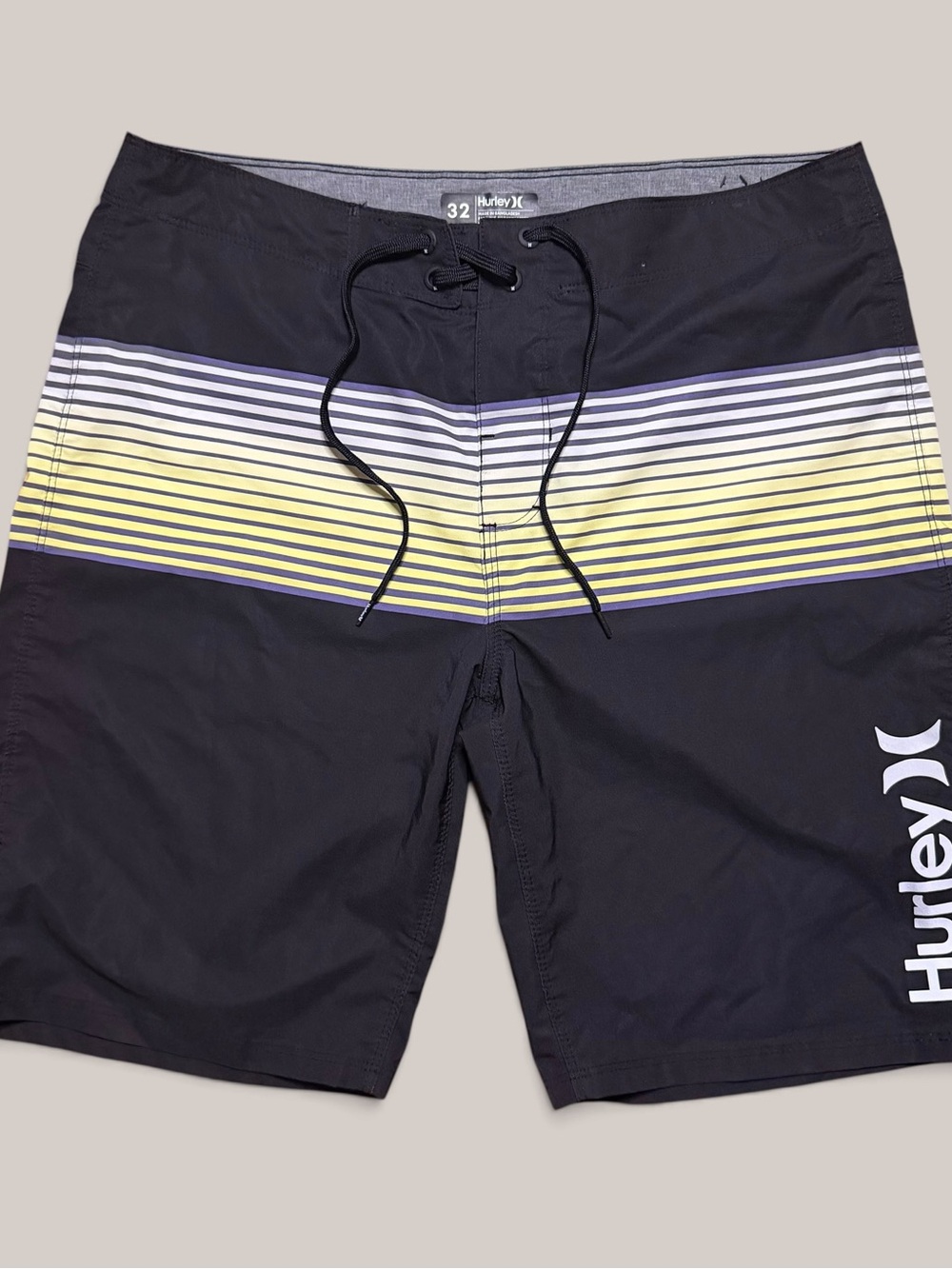 Y2K Hurley board shorts w blue & yellow stripes